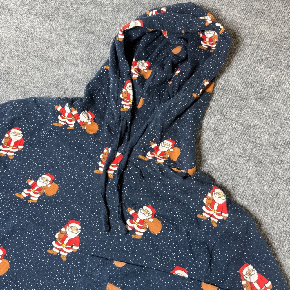 Denim & Flower Christmas Santa AOL Print Hoodie Long Sleeve pullover
